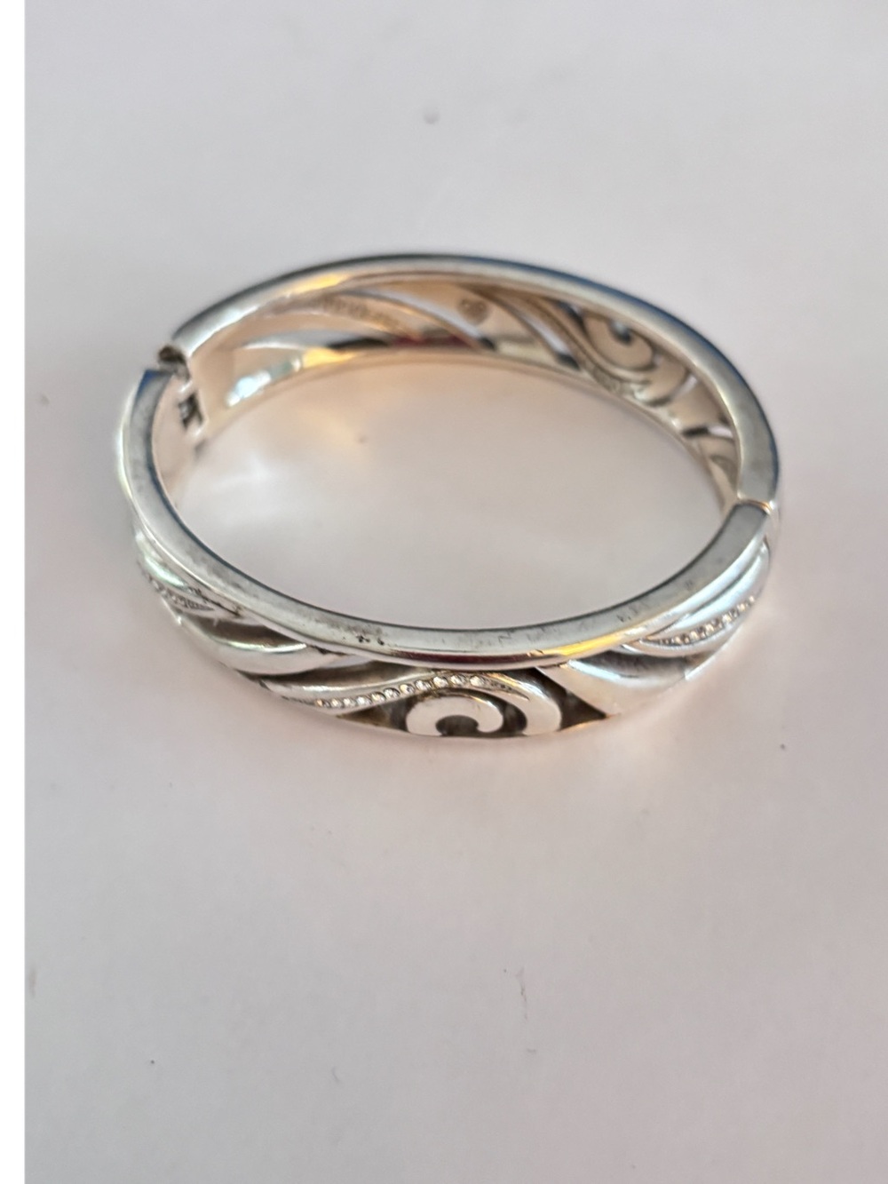 Brighton Polished Silver Swirl Hinged Bangle - Silver Plated crystals